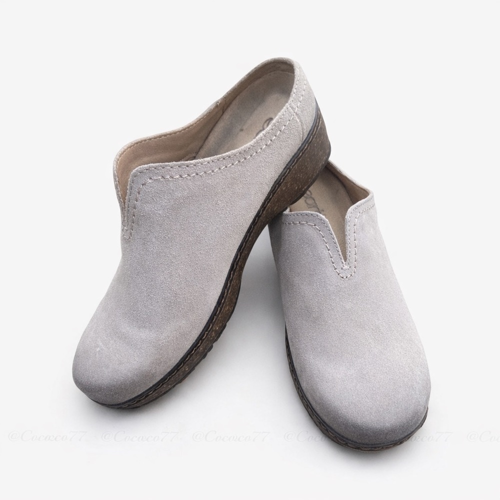 Earth Kolia Suede Clogs Sz 7.5 Taupe Slip On Mule Shoes Womens Boho Minimalist - Picture 1 of 11